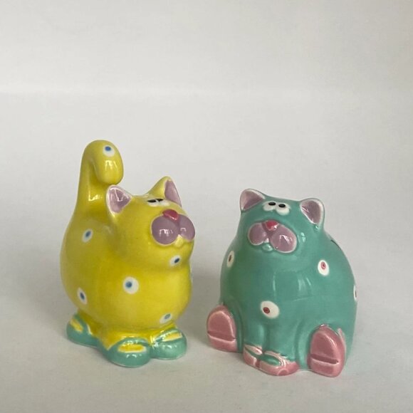 Fitz and Floyd 1985 FANTASY FAIR Cats W/Polka Dots Salt and Pepper Shakers - Picture 8 of 8